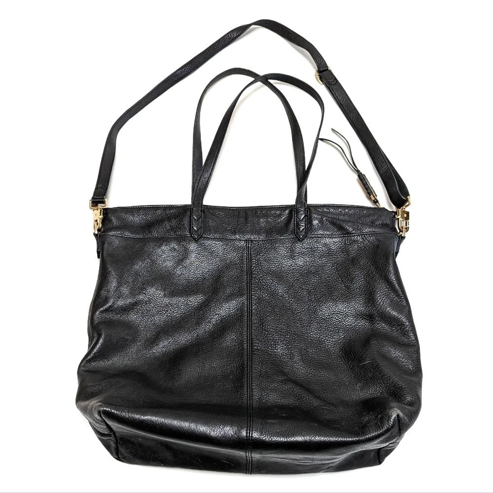 Stella & Dot Black Leather Covet Kensington Tote Bag with Gold Hardware Large - Picture 5 of 8